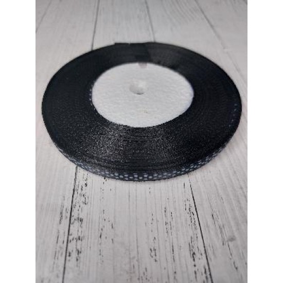 Лента атласная в горох 0.6 см цв. черный, цена за 5 м